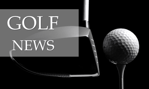 a black and white photo with the words golf news