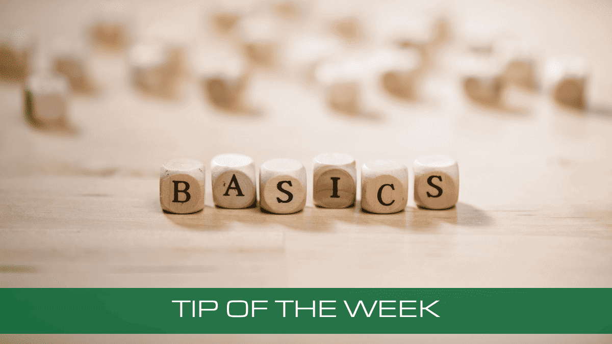 the word basics spelled with dices on a table