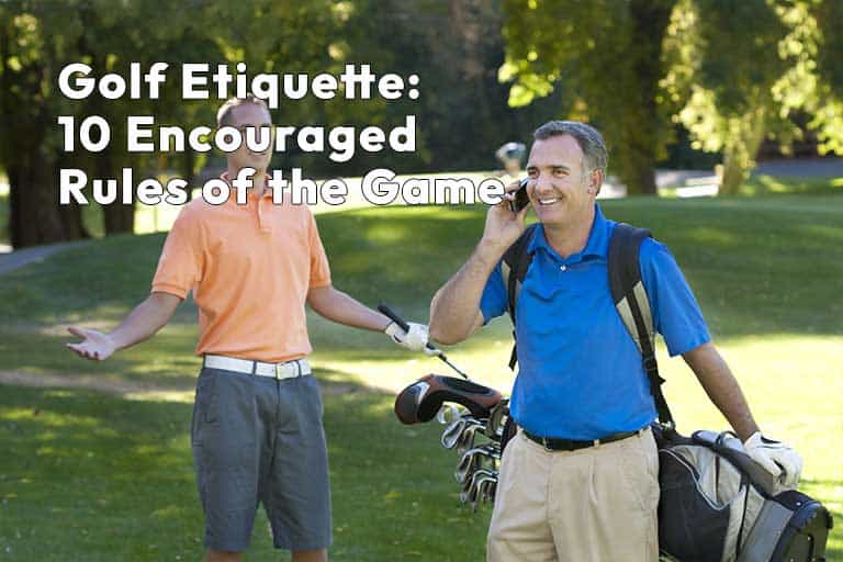 Two golfers on a golf course with one not observing golf etiquette on a sunny day.
